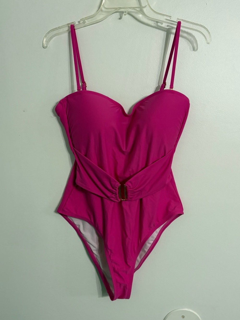 Hilor  Hot Pink Slimming One-Piece Swimsuit with Belt Accent SIZE 12 NWOT
